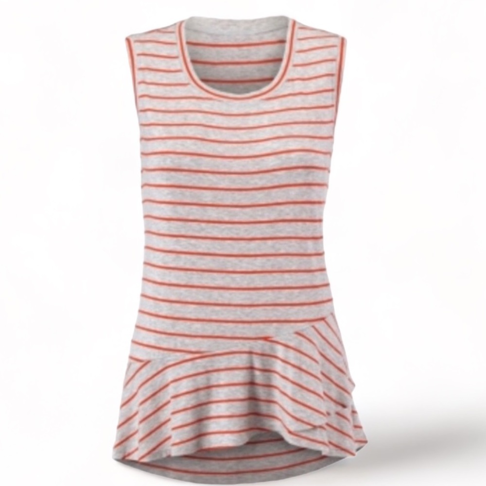 Cabi Ruffle Tank - Tangerine striped Crew neck with front Ruffle Size XS